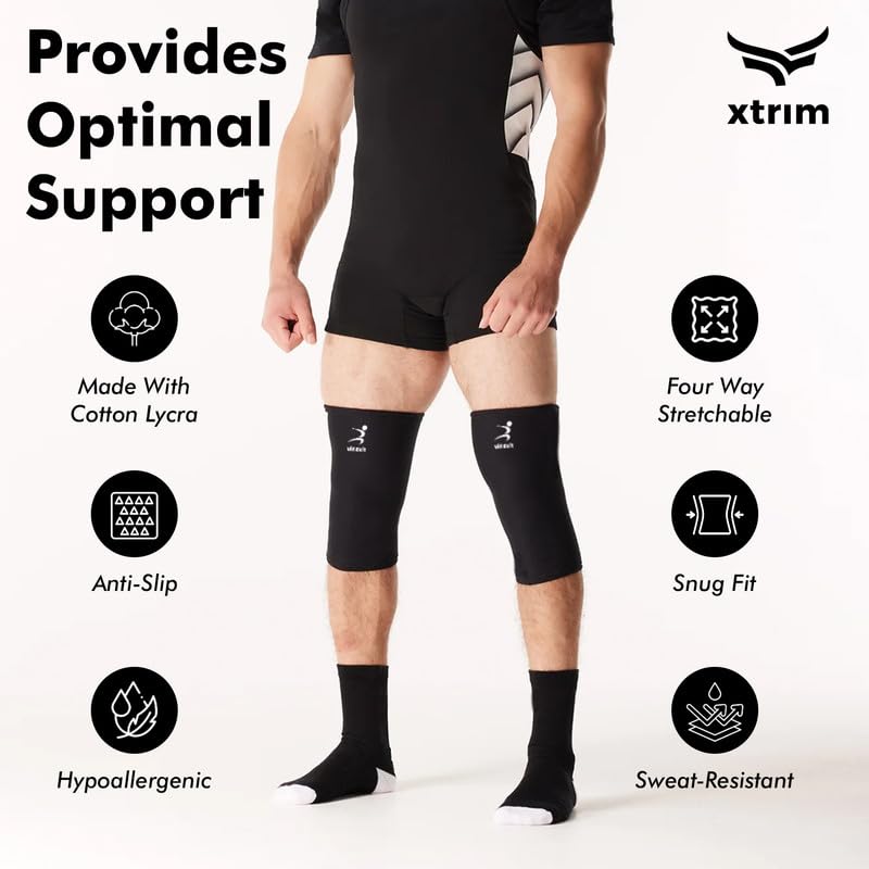 Image of VIFITKIT VFK by Xtrim Knee Cap, Sleeves for Pain Relief, Sports & Exercise - Anatomically Fitted, Four-Way Stretchable Fabric, Designed for Men and Women (Black, Small)