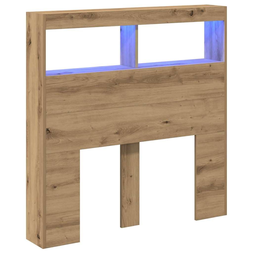 vidaXL Headboard Cabinet with LED Artisan Oak 100x17x102 cm, bed headboard, LED headboard, bedroom cabinet, bed headboard cabinet, bed cabinet — image 1