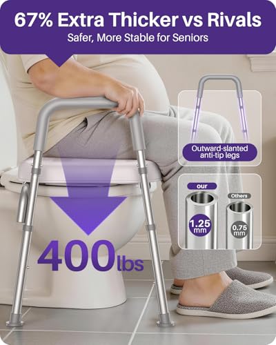 Image of KEKOY Toilet Seat Risers for Seniors, Adjustable Height Width, Fits Most Users | Padded Elevated with Handles, Tool Free Install, Fits Most Round Elongated Toilets for Handicap,Ideal for Bathroom, Grey
