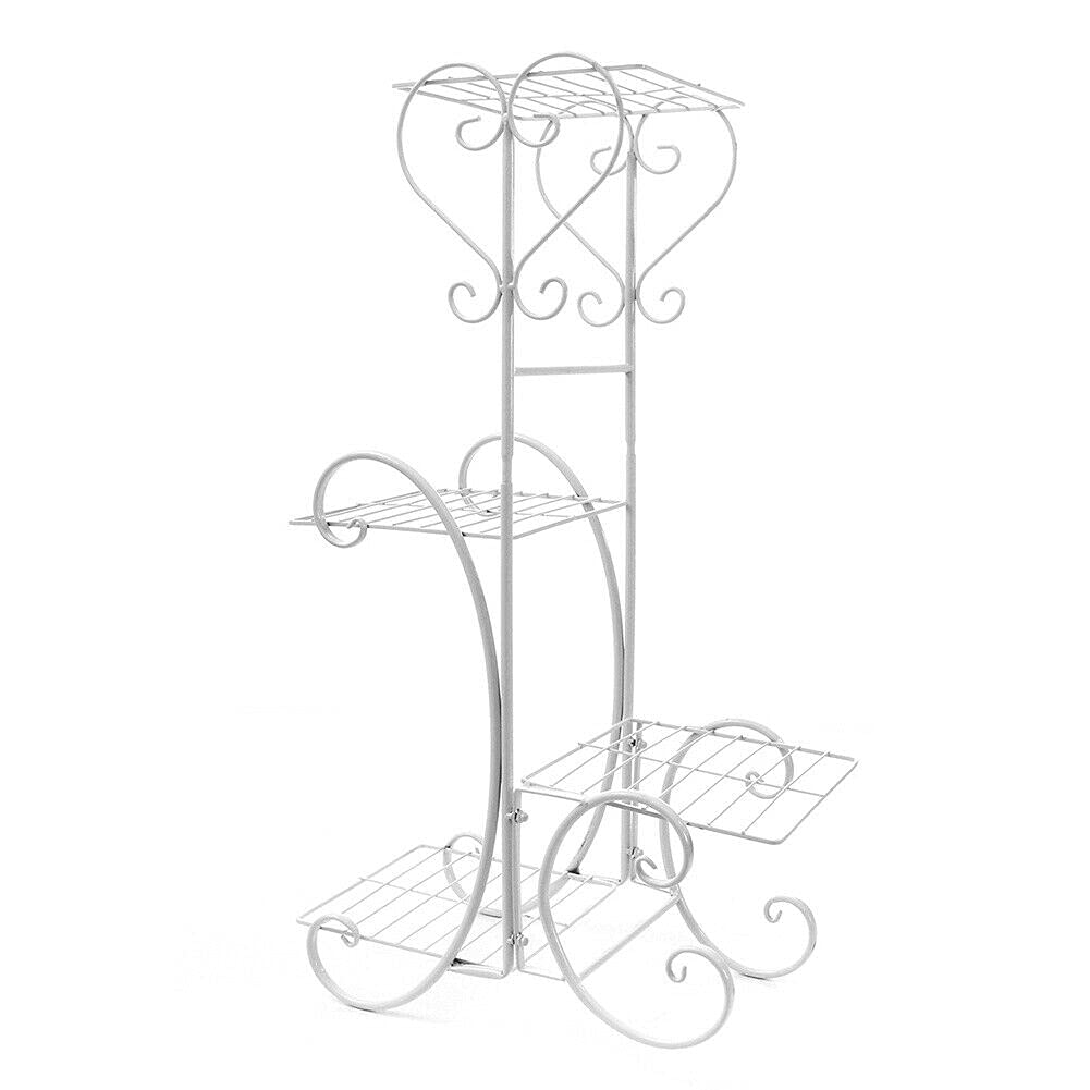 EliteKoopers 4-Tier Metal Plant Pot Stand Flower Display Shelf Rack For Home, Garden, Outdoor Decor (1Pcs White)