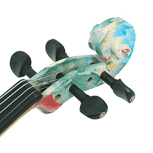 Image of Kinglos. Visual-Art Advanced Electric Violin 4 /4 Full Size Ebony Fittings | Kit Incl. Case Bow Shoulder Rest Aux Cable Spare Bridge Strings - Solid Wood Green Pink Silent Violin Set for Adults Beginner