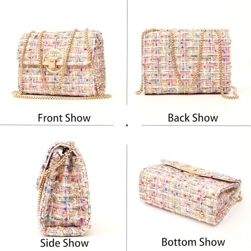 Women Tweed Small Shoulder Bag Handbag and Purse Fashion Ladies Chain Quilted Crossbody Bag Evening Bag Clutch3