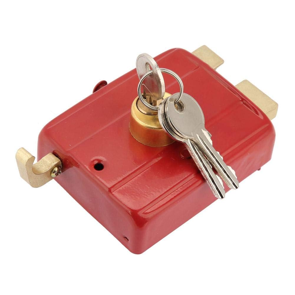 Puertas verticales antirrobo con bisagras con fácil de instalar, cerradura de borde de cerrojo de metal, cerradura de seguridad roja con llaves para puerta de ront y seguridad en el hogar