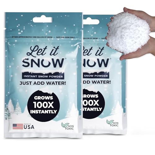 Let it Snow Instant Fake Snow Powder - Made in the USA Safe & Easy to Use Artificial Snow for Slime Holiday Decorations Photography & Sensory Play 2 Pack Makes 2 Gallons