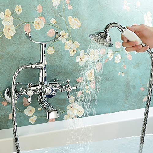 Wasserrhythm Clawfoot Tub Faucet With Shower Diverter Victorian Polished Chrome Faucet For Clawfoot Tub G1/2 Bathtub Faucet With Sprayer Wall Mounted #TOP2