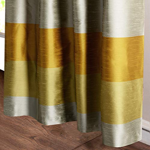 Image of Deco Window Polyester Blackout Striped Opaque Curtains 5 Feet Long Set Of 2, Room Darkening (Eyelet,Yellow, 5Ft) Opaque Curtains For Bedroom And Living Room