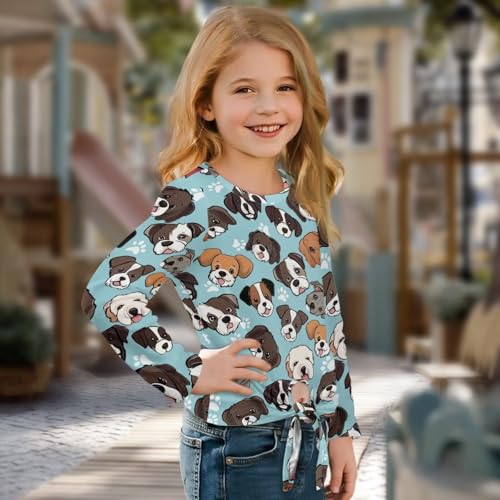 Upetstory Girls Long Sleeve Shirt Tie Front Knot Tops Size 5-12 Years Old3