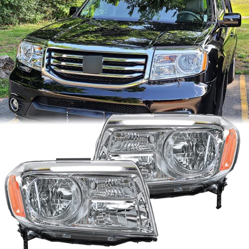 Chrome Halogen Headlights Headlamps Assembly Compatible with 2012-2015 Honda Pilot Driver and Passenger Side HO2502147 HO2503147 33150SZAA11 33100SZAA11