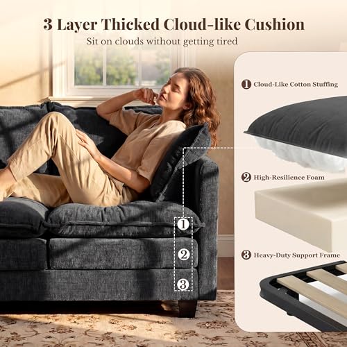 Image of Loveseat Sofa with Ottoman, Cloud 3-Layer Cushion, 27 inch Deep Seat Love Seat Small Couch with 2 Pillows for Small Spaces, Bedroom, Apartment, Office, Living Room, in a Box, 50-Inch Black
