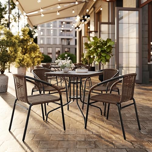 Image of Flash Furniture Lila Medium Brown Rattan Indoor-Outdoor Restaurant Stack Chair