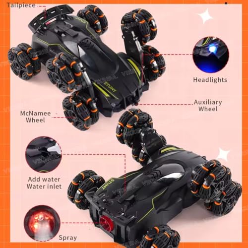 Image of VikriDA 6 Wheel Stunt RC Car for Kids | 2.4GHz Remote Control Toy Car with Lights, Spray Function, 360 Spin, High-Speed Off-Road Stunt Car - Matt Black