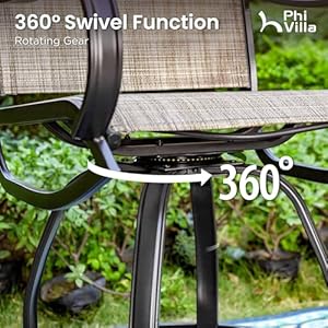 PHI VILLA 5 PCS Outdoor Bar Set Counter Height Swivel Chair with Rectangle Metal Table Textilene Fabric and Quick Drying WaterproofHigh Patio Set for Garden Yard Poolside
