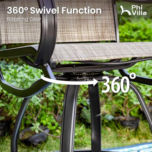 PHI-VILLA-5-PCS-Outdoor-Bar-Set-Counter-Height-Swivel-Chair-with-Rectangle-Metal-Table-Textilene-Fabric-and-Quick-Drying-WaterproofHigh-Patio-Set-for-Garden-Yard-Poolside PHI VILLA 5 PCS Outdoor Bar Set Counter Height Swivel Chair with Rectangle Metal Table Textilene Fabric and Quick Drying WaterproofHigh Patio Set for Garden Yard Poolside