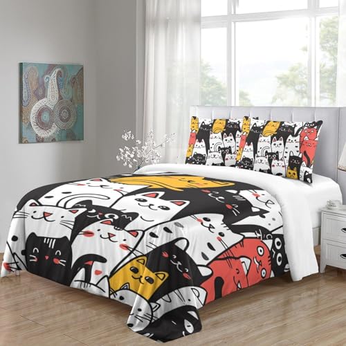 Housse de couette chat 3D microfibres avec zip facile