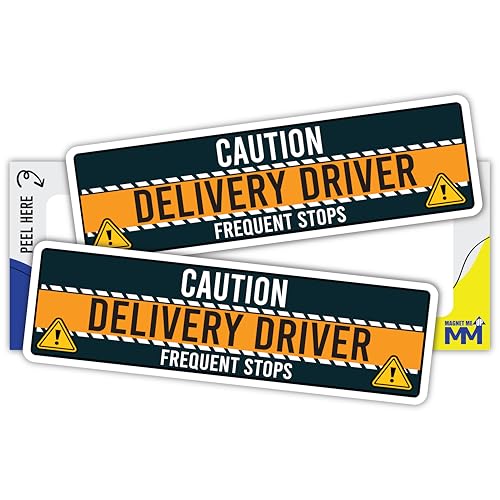 Image of Caution Delivery Driver Frequent Stops Bumper Sticker, 10x3 Inch Adhesive Sticker for Vehicles, 2 Pack, Delivery Essentials, Decal for Cars, Trucks, Weatherproof, Full-Color Print, Made in USA