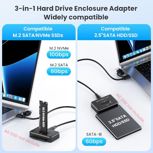 Cablecc USB-C USB3.0 Tipo-C a M.2 NVME M-Key/SATA 2.5" miniatura 3