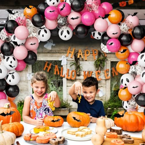 Oumuamua BAL010 Halloween Party Decorations Balloons Set, 62Pcs Black Pink Rose Orange Balloons Ghost Bat Print Balloons thumb #1