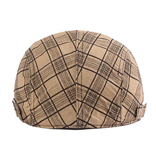 Image of Men's Plaid Striped Newsboy Ivy Flat Driving Golf Cap | Colored plaid longshoreman cap with vintage Irish design, great for driving, golf, daily outdoor casual street wear