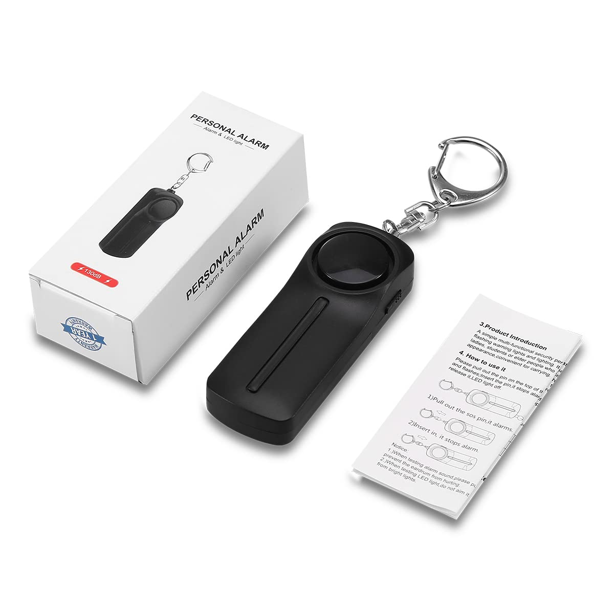 Osobisty alarm kieszonkowy, breloczek do kluczy, 130 dB, alarm paniczny, samoobrona, alarm z lampą LED, dla kobiet, dzieci, dziewcząt, osób starszych