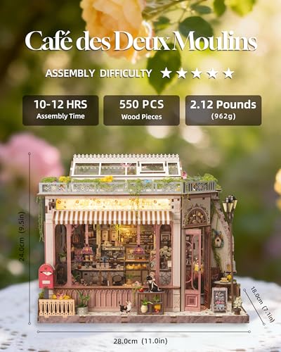 Image of Book Nook Kit - DIY Miniature House Diorama Dollhouse Kit, Booknook Tiny House Bookshelf Decor 3D Wooden Puzzle, Gifts for Adults, Teens, and Family(Cafe des Deux Moulins)