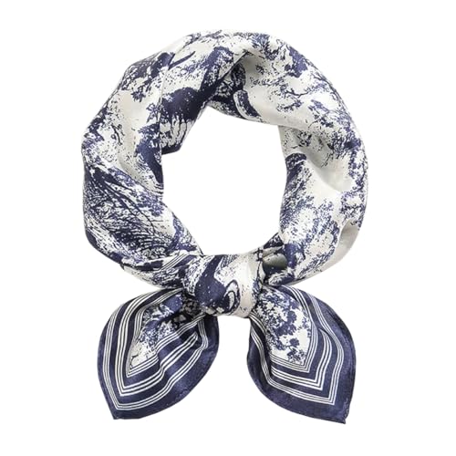 ANDANTINO 100% Pure Mulberry Silk Small Square Scarves -21 x 21- Digital Printed Neckerchief Women Men Lightweight Scarf(Jungle-Navy Blue)