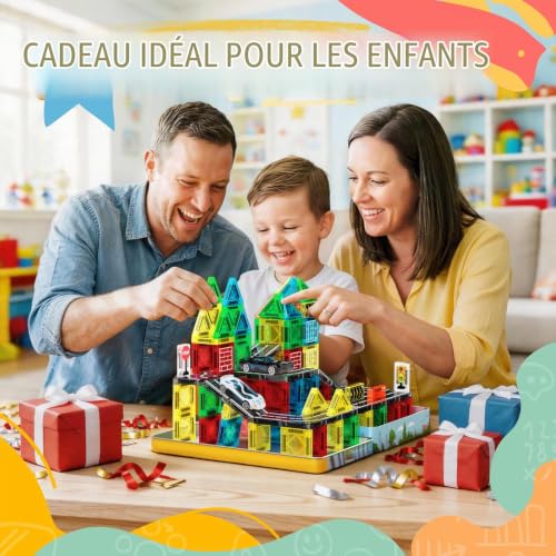 iKidiki Construction Magnetique Enfant, 58 Pièces Comprend Deux Voitures Jouet Enfant 3 4 5 6 Ans Garcon Fille STEM Montessori Jeux Voyage Enfant 3-6 Ans Cadeau Garcon 3-6 Ans – vue 7