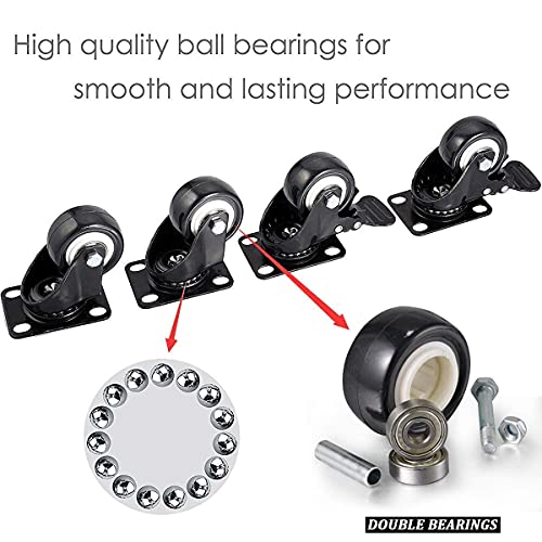 Image of 4 x Small 2 inch Double Wheel with Plate & Break for Office Chair | Set of 4