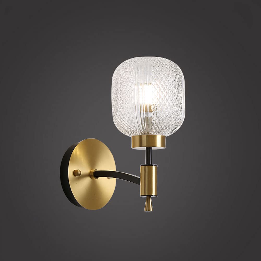 JYBNBBE Wall Sconces, Pattern Glass Wall Sconce Copper Wall-Mounted Lamp Oriental Traditional Wall Light, Brass Headboard Lighting Fixture, Bedroom Bedside Living Room Decor Wall Sconces