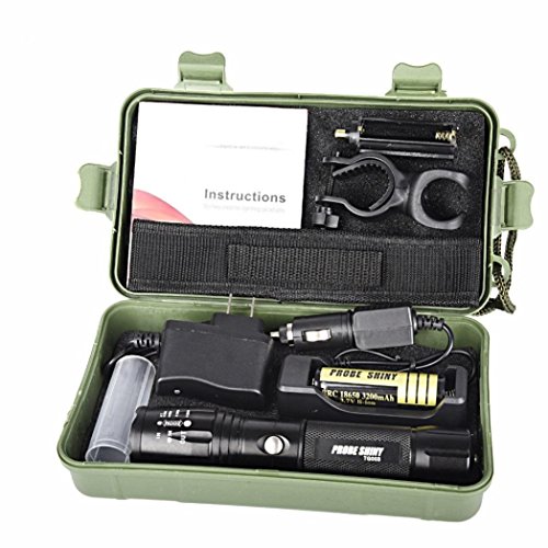 Longra Flash??X800 Zoomable XML T6 LED Linterna táctica + 18650 Batería + Cargador + Funda (negro)