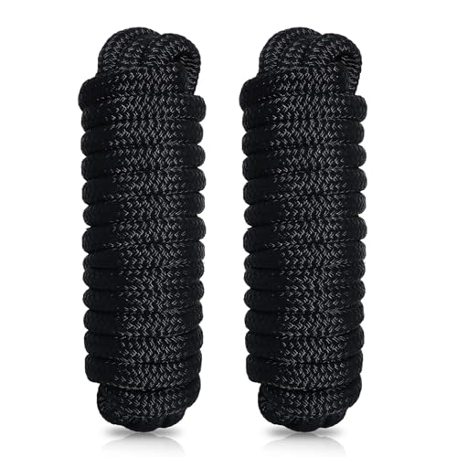BOOMSTART 2 Stück Boot Seil 16mm Festmacherleine mit Auge Nylon Doppelt Geflochten Fenderseil Dock Linien Ø 16mm, L: 7.62 m, Auge 38 cm, Bruchlast: 3970 kg, Schwarz