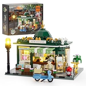 FUNWHOLE Newsstand Lighting Building Bricks Set – City Town Life Newsstand LED Light Construction Building Model Set 556 Pcs for Adults and Teen