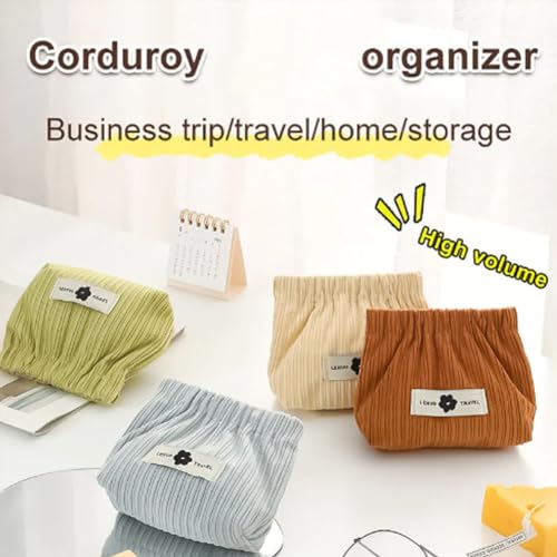 Cautiousm Corduroy Elastic Hair Tie Organizer, Corduroy Snap Open Organizer for Purse, Elastic Storage Bag, 5.11 * 1.96 * 4.72 Inch Hair Tie Pouch, Light and Easy to Carry When Traveling (3pcs-H)3