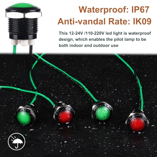 Luces indicadoras de metal 12mm 110V CA con cable impermeable IP67 5
