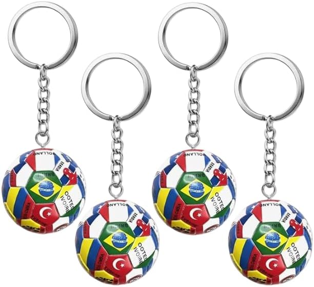 4PCS Soccer Ball Keychain, World Cup 2026 Soccer Key Ring with Durable Metal Ring, Multicolor Football Gifts for Men Backpack & Car Key Charm, Sport Fan Accessories