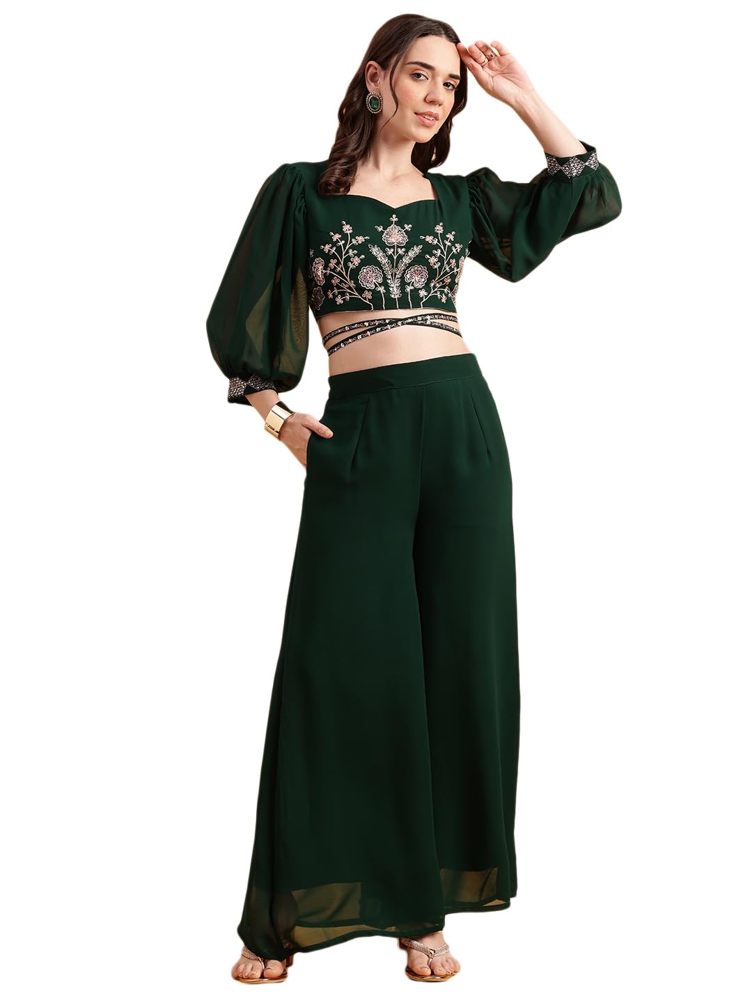 vbuyz Women's Georgette Solid Embroidered Crop Top with Sharara-picture-48