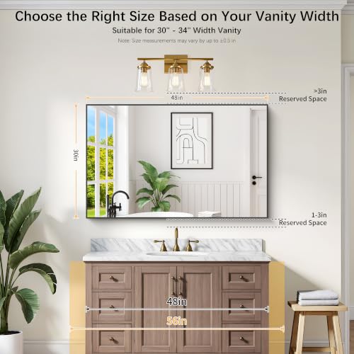 Image of DESBING Black Bathroom Mirror for Wall, 30x48 Inch Rectangle Mirrors with Metal Frame, Modern Vanity Wall Mirror Decor for Entryway Hangs, Bathroom, Living Room Horizontal or Vertical
