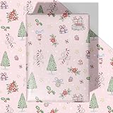 WRAPLULU Pink Christmas Wrapping Paper - 4 Jumbo Sheets, 28 * 40 Inches - Girls Xmas Tree Gift Wrapping Paper with Candy Canes, Perfect for Girls Christmas, Birthdays, and Winter Celebrations