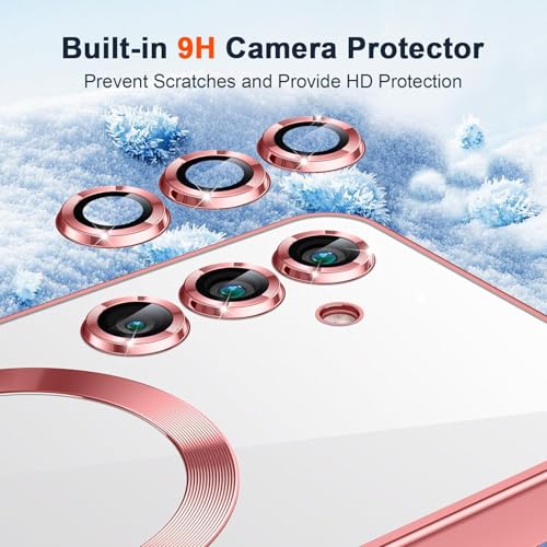 Image of VONZEE Clear Logo Electroplating Transparent Case for Samsung S25 FE 5G, Magnetic Plating [Support for MagSafe Charger] Electroplate TPU Cover, Individual Camera Protection for Each Lens - Rose Gold