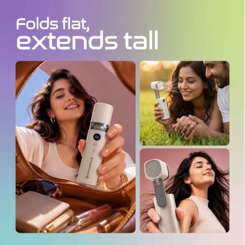 Image of CrossBeats Breezo Foldable Rechargeable Handheld Fan with LED Light | BLDC Motor, 100 Adjustable Speed Levels, 3 Light Modes, Portable Mini Fan for Travel, Office, Gym & Makeup