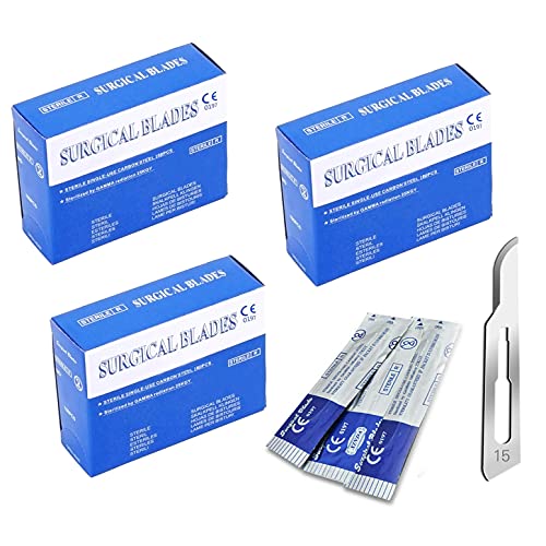 AAProTools Pack of 300 Disposable Blades 15, Size 15 Scalpel Blades for Knife Scalpel, High Carbon Steel Dermablade Blades. Individually Wrapped 15 Blade, Sterile