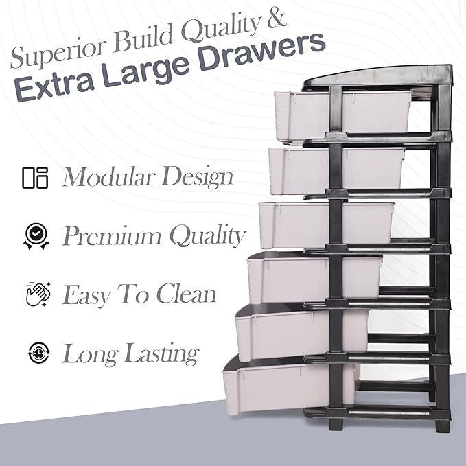 Image of KITCHIVO Plastic Modular Drawer Storage Chest Of Drawers Organizer Storage Box, Large Stomo Racks For Multipurpose Anti-slip Shoes Organizers (Grey, 6 Layer)