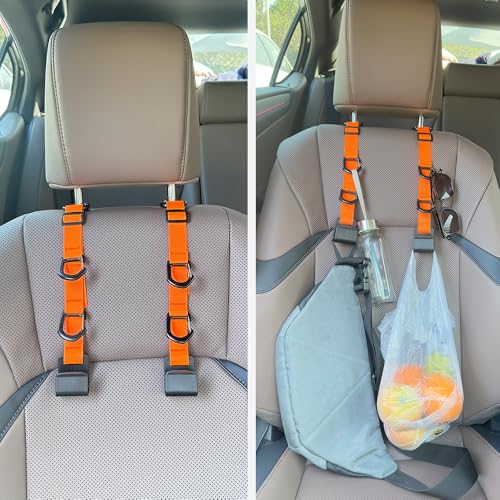 Image of Car Headrest Hooks, Backseat Storage Organizer Hangers, Universal Vehicle Seat Back Hooks, 4 Pack (Orange)