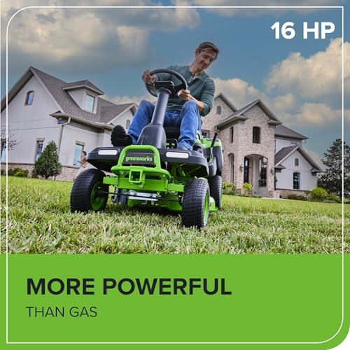 Image of Greenworks 60V 30' Riding Lawn Mower (1.25 Acre, 16 HP Gas Equivalent, 6 MPH, Tow Up to 200 lbs.), (4) 8.0Ah Batteries (1,920 Wh Max) + Turbo Wall Charger