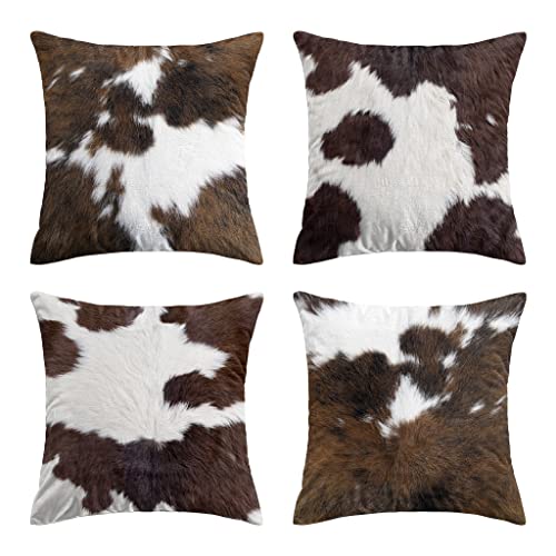 Lhaifa Cow Print Decorative Throw Pillow Covers Cowhide Accent Printing Couch Pillows For Living Room 18X18 Set Of 4 Decorative Pillows For Couch Bed Living Room Sofa Outdoor Car Pillow Covers #TOP5