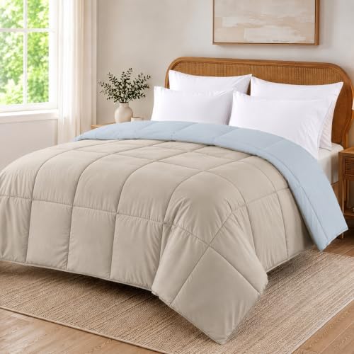 Image of Modern Threads Comforter Duvet Insert, Reversible Quilted Down Alternative Comforter with Corner Tabs, All Season Bedding, California, Beige /Light Blue