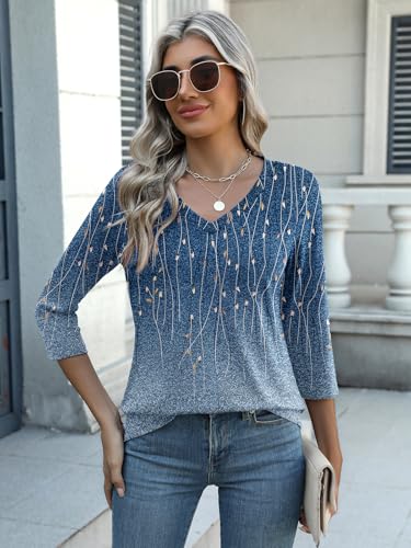 Image of Zeagoo Womens Blouse Casual 3 /4 Length Sleeve V Neck Basic T-Shirts Spring Summer Cute Tunic Tops Business Work Tees