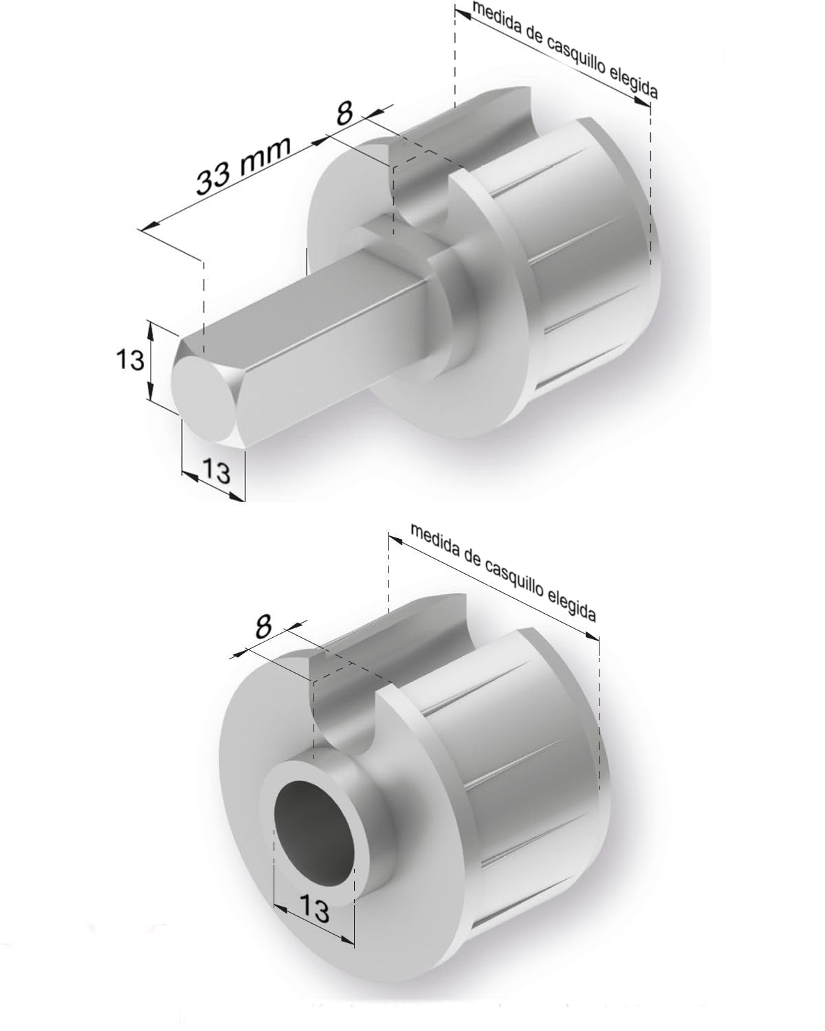 Teletoldo Casquillos para Toldo 60mm | Juego de 2 Cantoneras (Máquina + Pivote) | Compatible con Cuadradillo 13x13 | Metálico + Plástico Reforzado | Repuesto Profesional