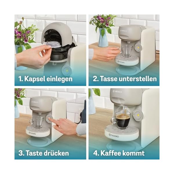 Bosch Tassimo finesse friendly Kapselmaschine TAS162E, 70 Getränke, intensiverer Kaffee auf Kopfdruck, Abschaltautomatik, nachhaltig, perfekt dosiert, 1400 W, schwarz/schwarz – Bild 5