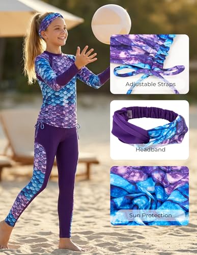 Image of GRACE KARIN Girls Long Sleeve Swimsuit Two Piece Rashguard Floral Swimwear 6-14Y