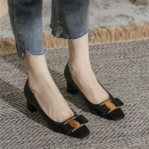 Women's Luxury Casual Metal Decoration Leather Shoes Chunky Heels Square Toe Heels Pumps3